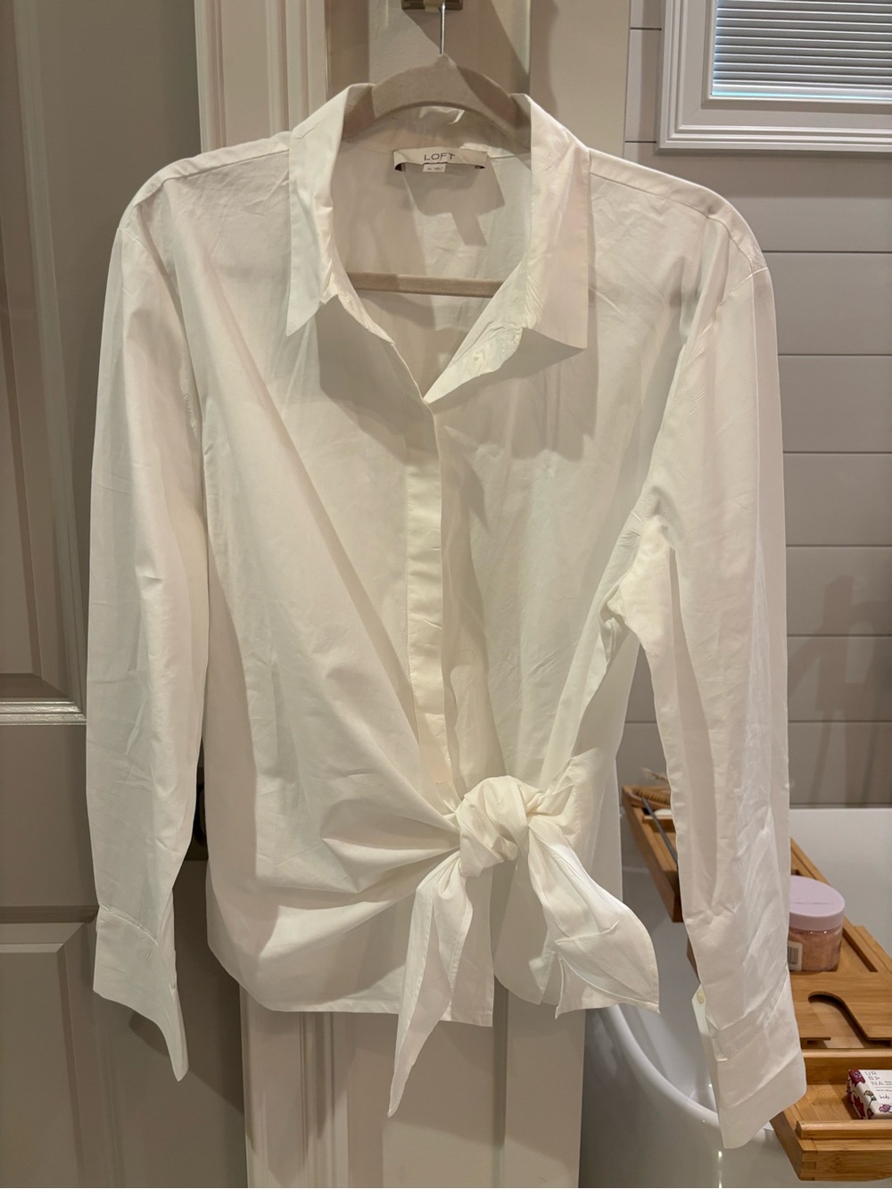 LOFT White Button-Up Shirt with Collar
